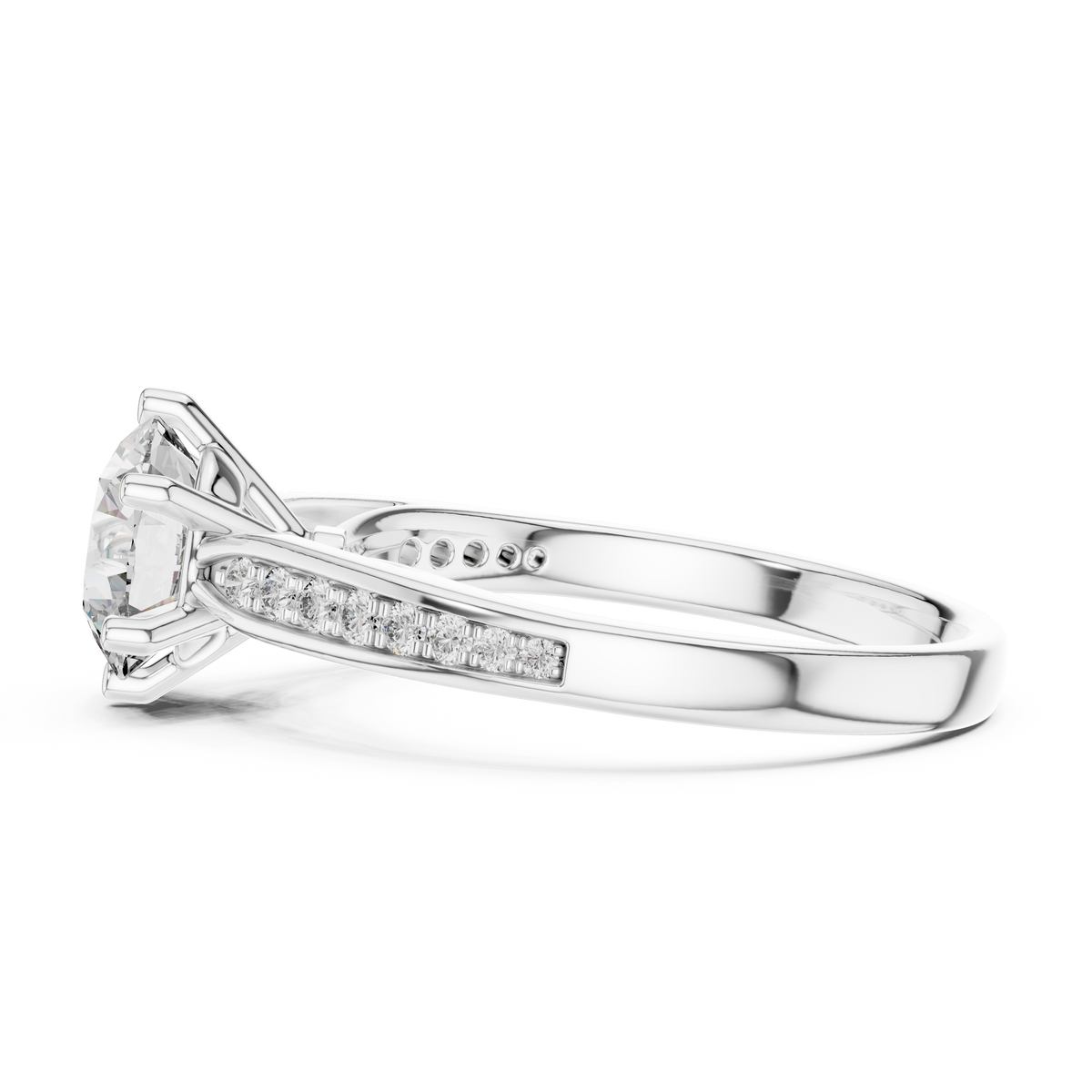 1ct Round Diamond Side-Stone Engagement Ring in white gold, view 6