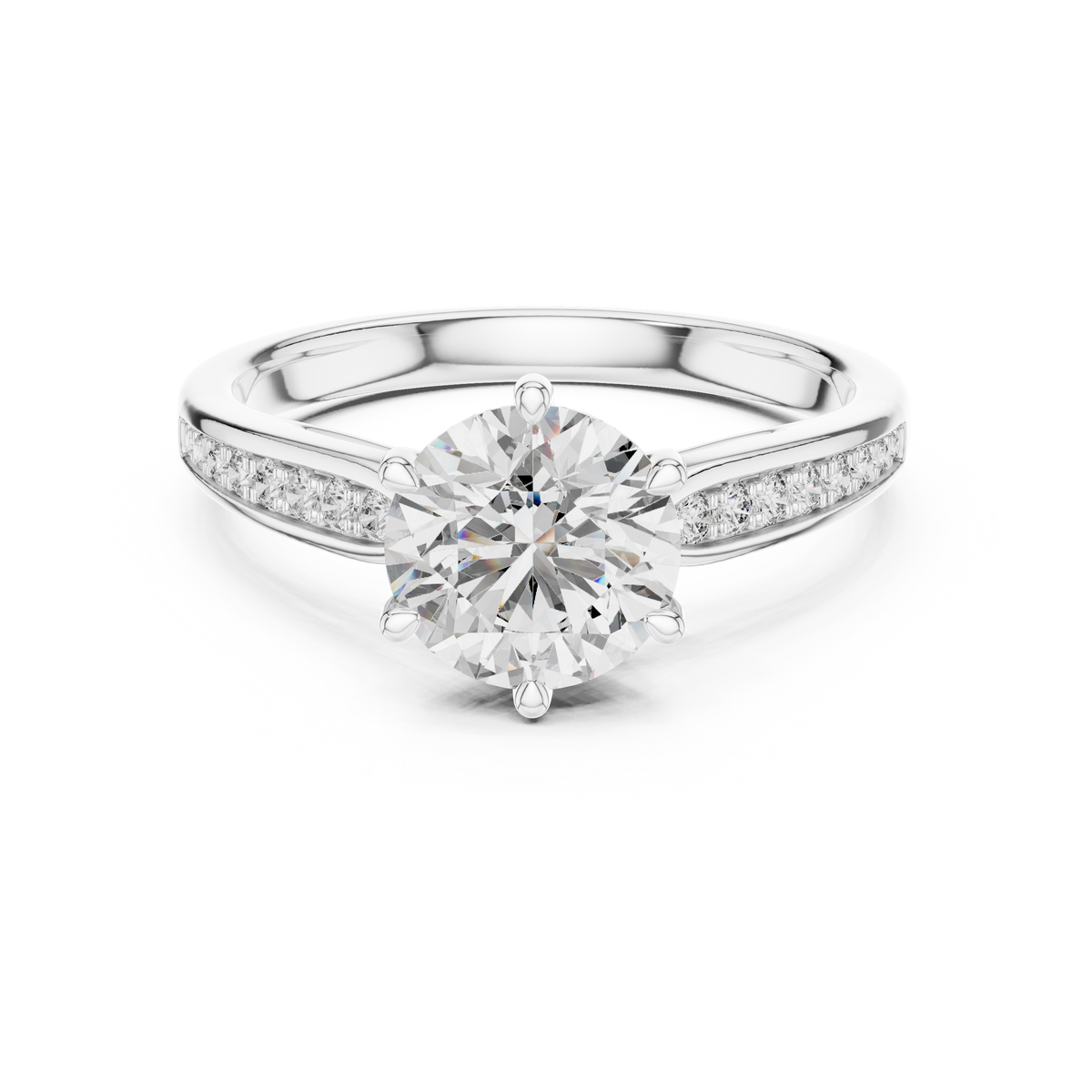 1ct Round Diamond Side-Stone Engagement Ring in white gold, view 7