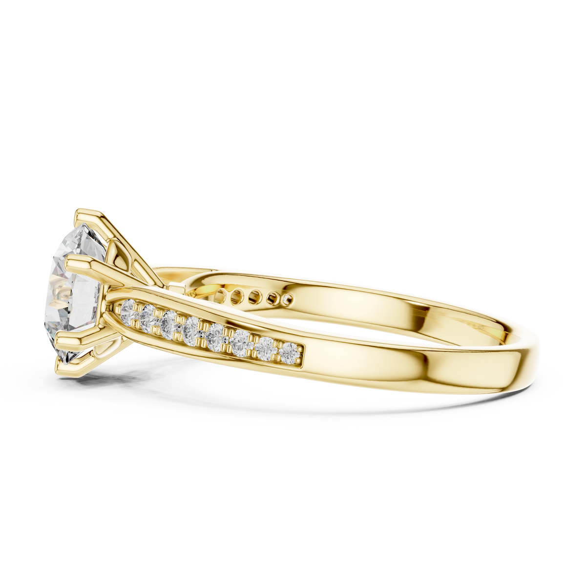 1ct Round Diamond Side-Stone Engagement Ring in yellow gold, view 8