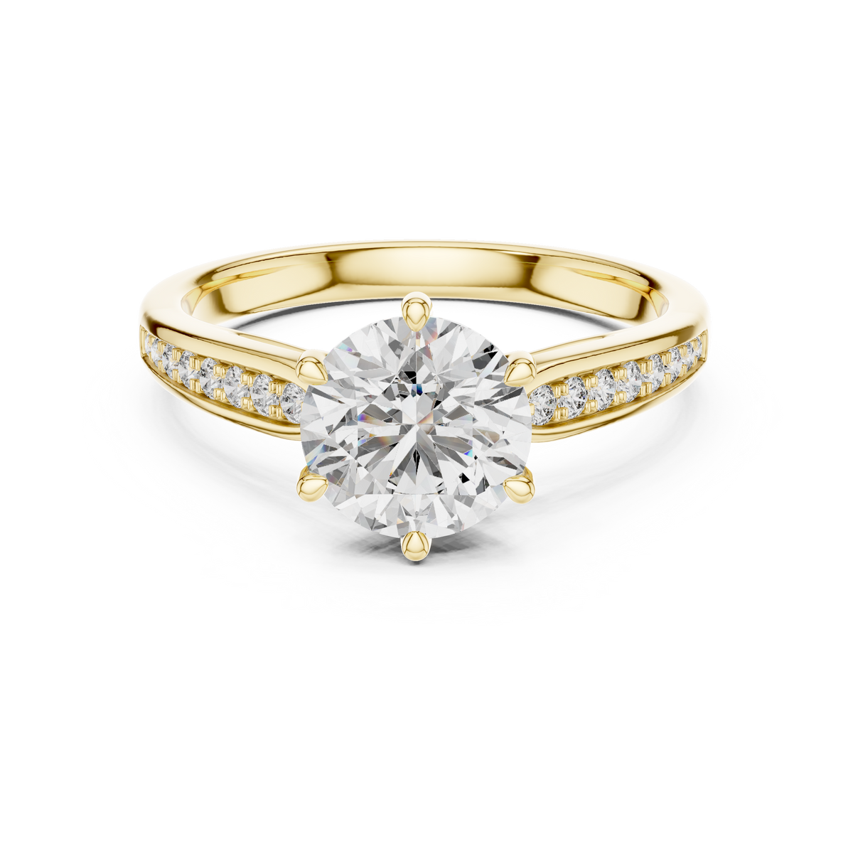 1ct Round Diamond Side-Stone Engagement Ring in yellow gold, view 9