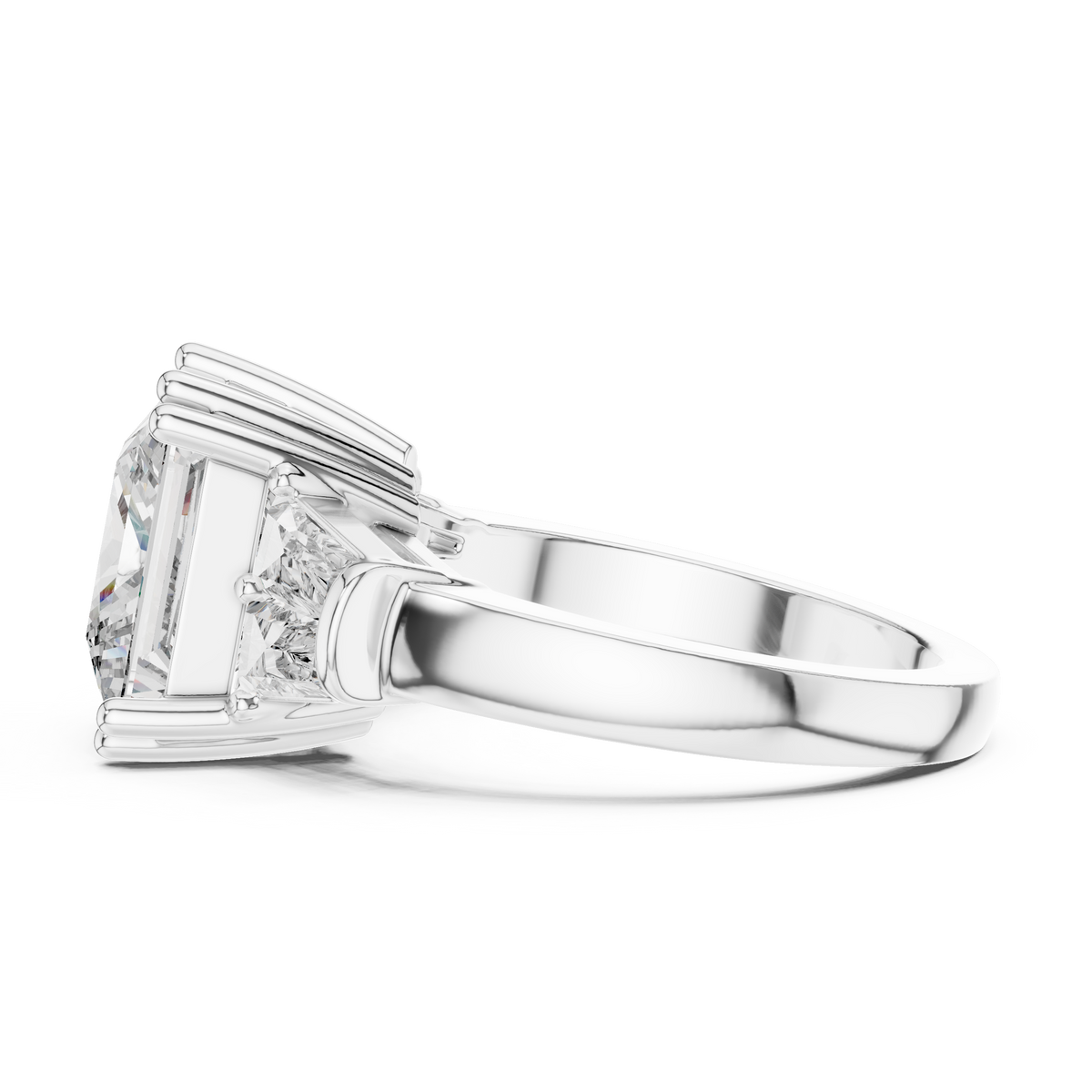 3ct Rectangular Diamond Three-Stone Engagement Ring in white gold, view 7