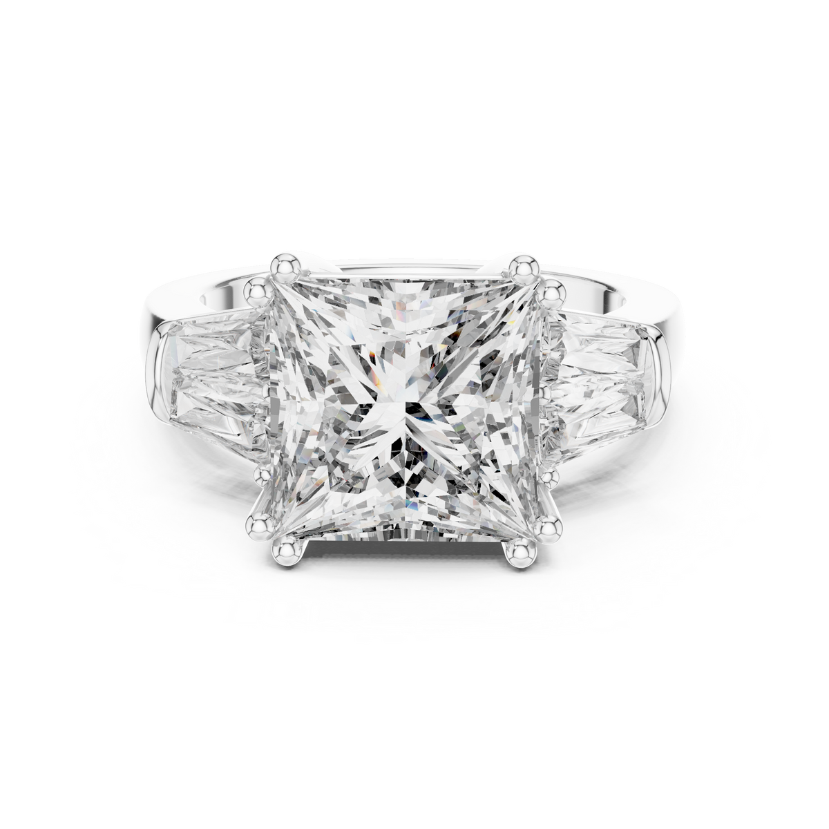 3ct Rectangular Diamond Three-Stone Engagement Ring in white gold, view 6