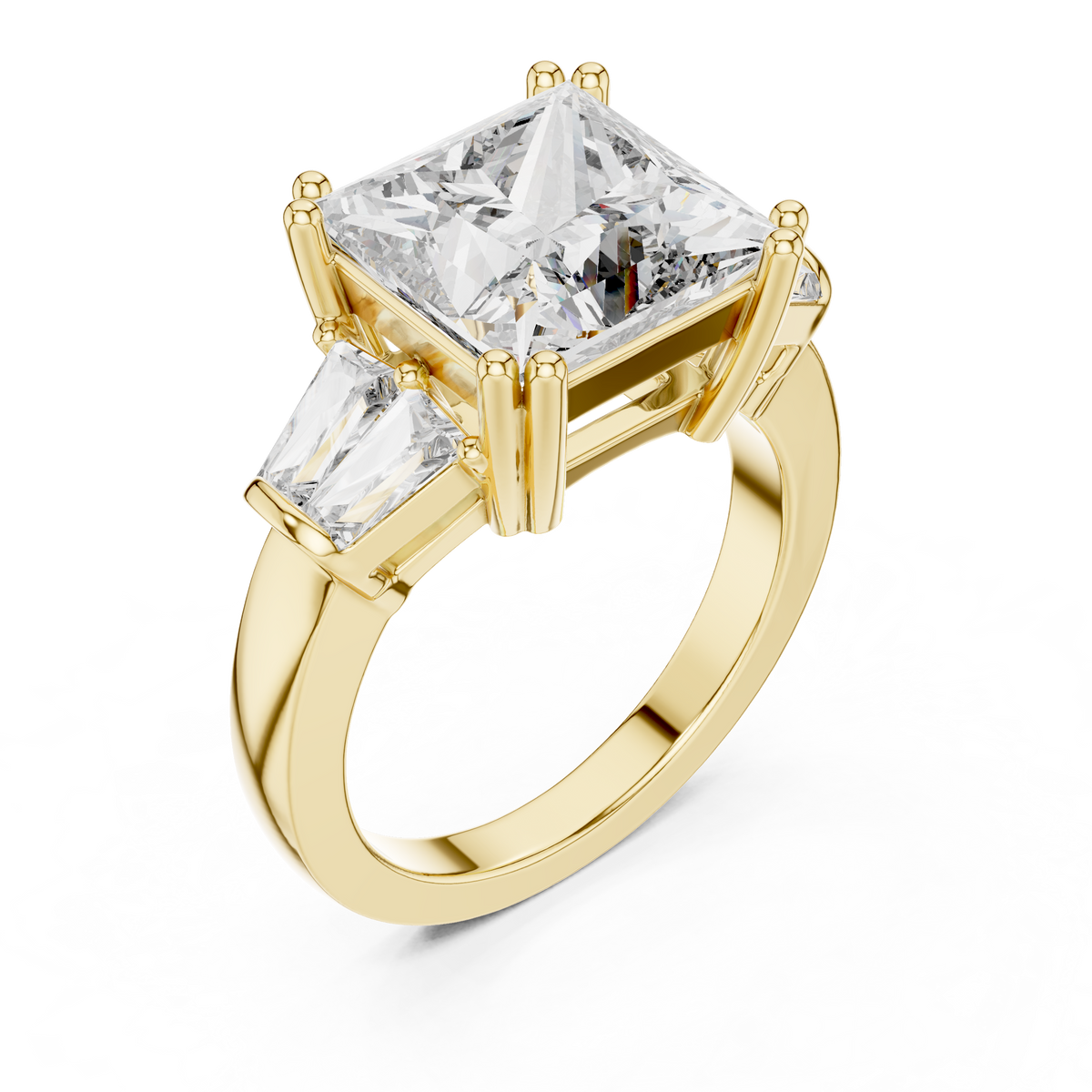 3ct Rectangular Diamond Three-Stone Engagement Ring, view 12