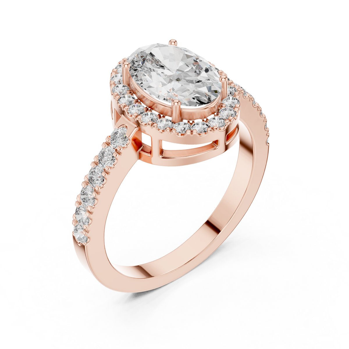 3ct Round Diamond Open-Gallery Pavé Engagement Ring in rose gold, view 4