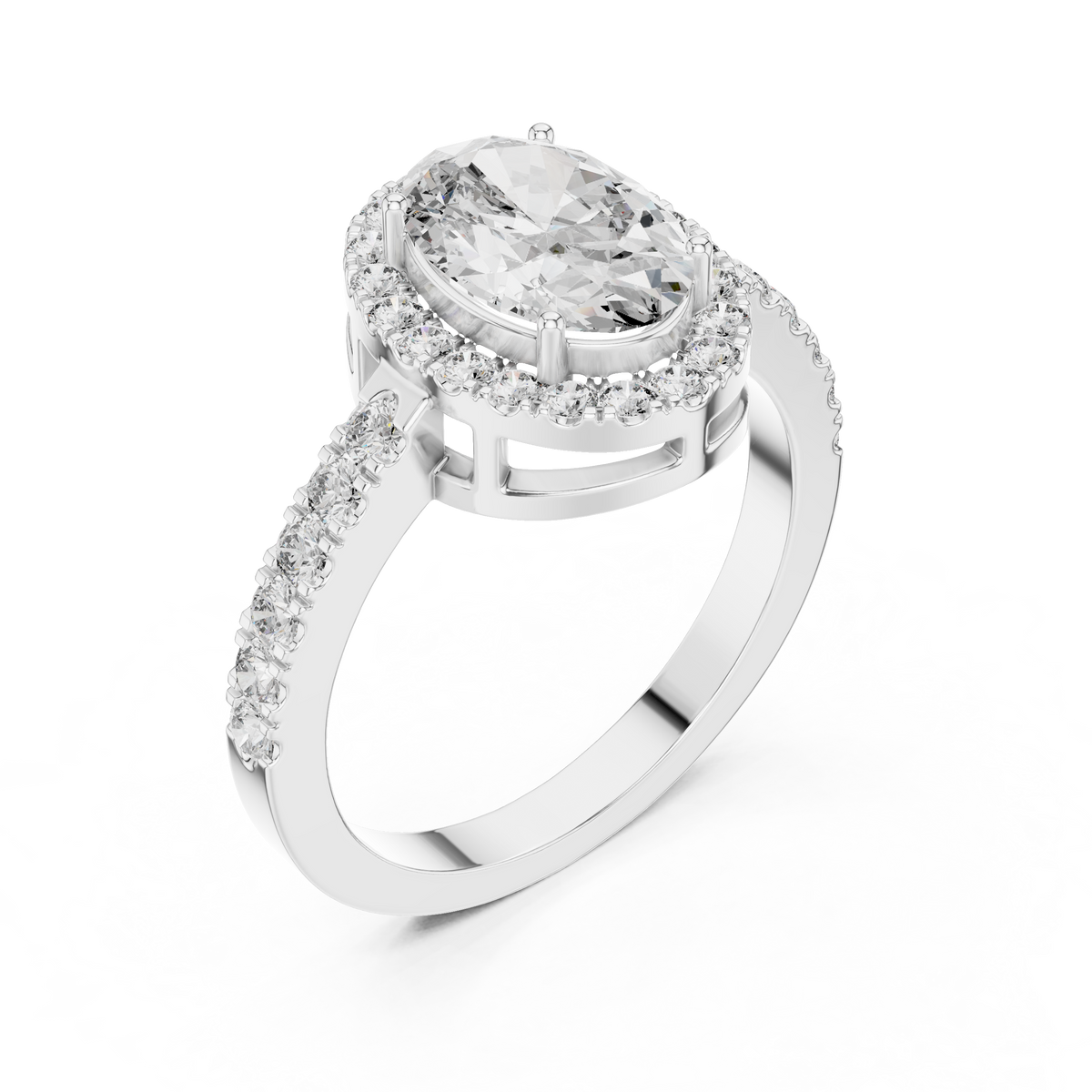 1ct Round Diamond Tiered Beaded Shank Ring in white gold, view 5
