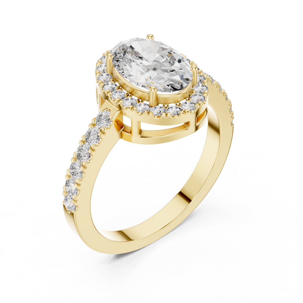 3ct Round Diamond Open-Gallery Pavé Engagement Ring in yellow gold, view 6