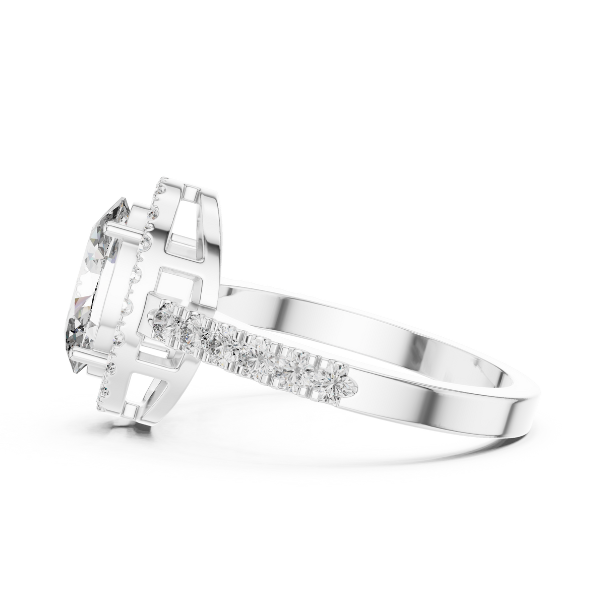 1ct Round Diamond Tiered Beaded Shank Ring in white gold, view 9