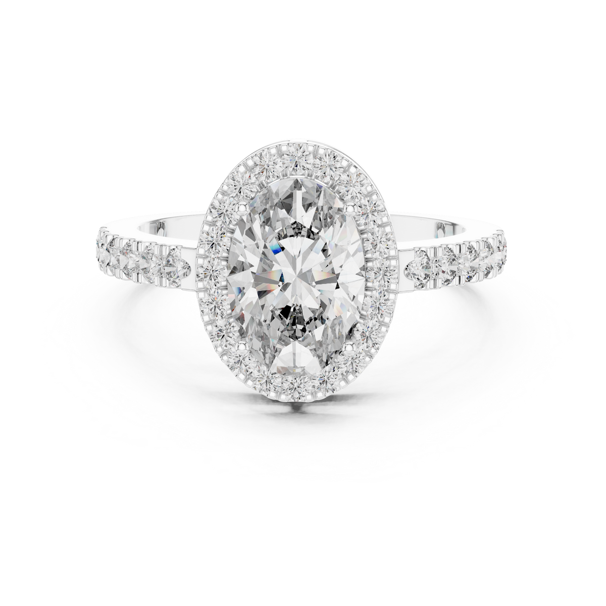 1ct Round Diamond Tiered Beaded Shank Ring in white gold, view 10