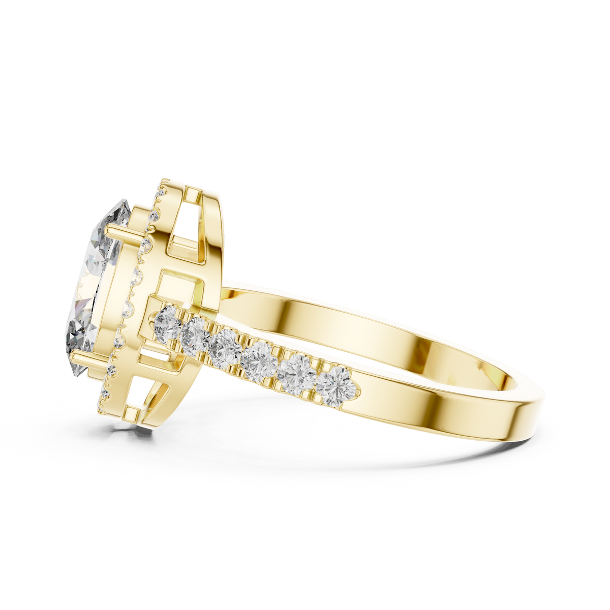 3ct Round Diamond Open-Gallery Pavé Engagement Ring in yellow gold, view 11