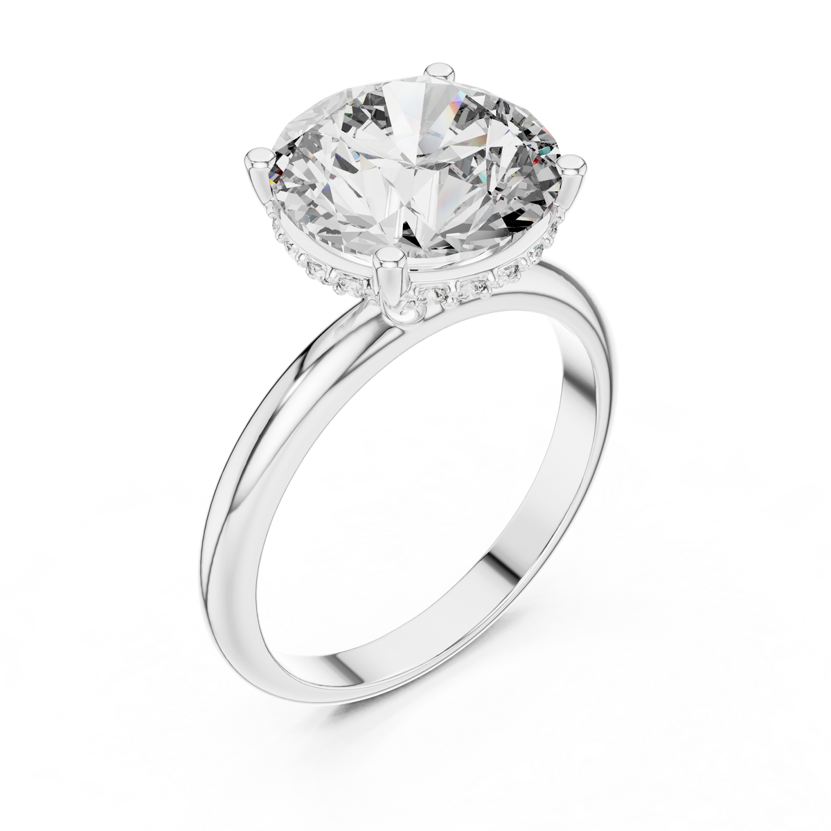 3.5ct Round Diamond Hidden Halo Engagement Ring in white gold, view 3