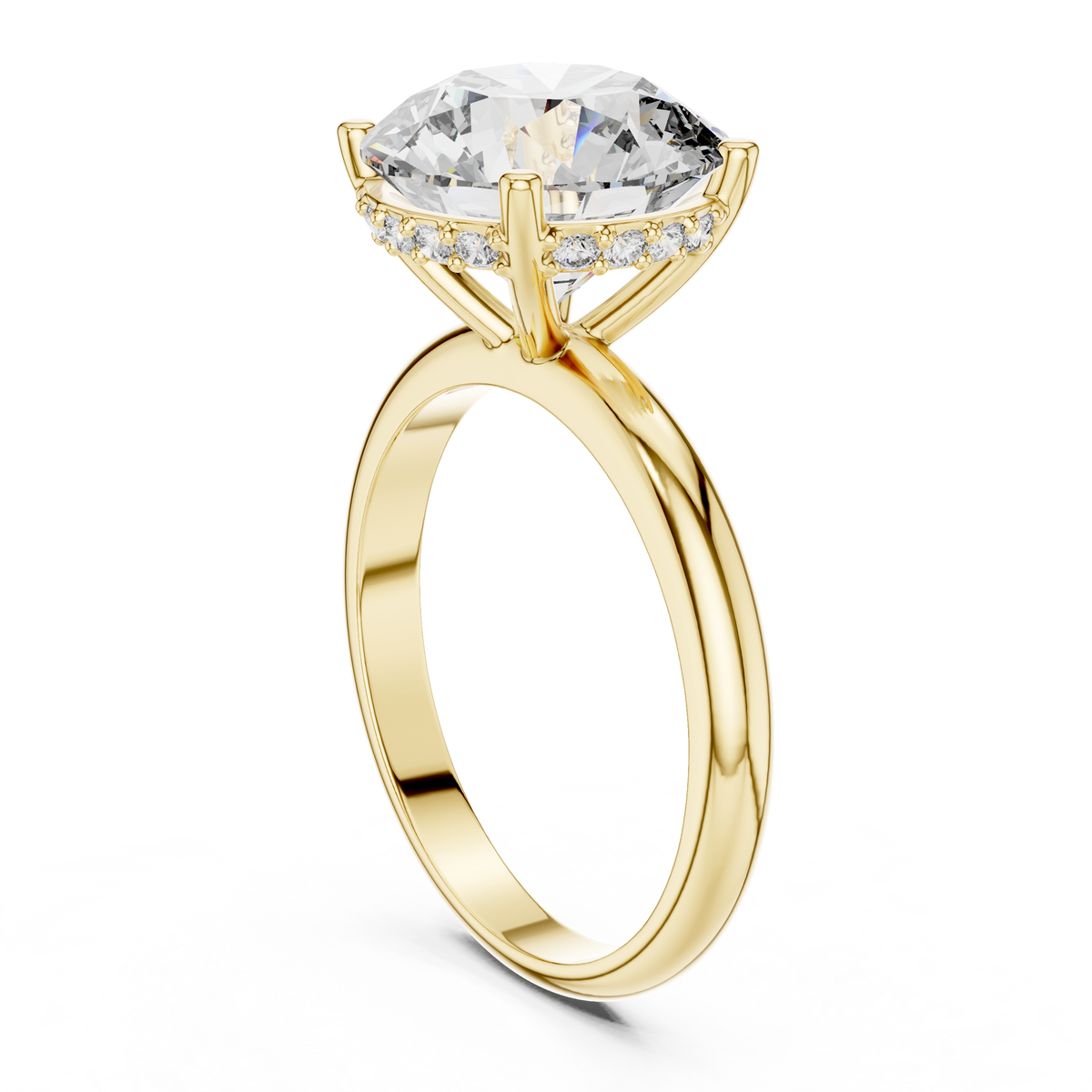 3.5ct Round Diamond Hidden Halo Engagement Ring in yellow gold, view 1