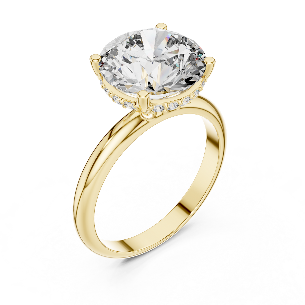 3.5ct Round Diamond Hidden Halo Engagement Ring in yellow gold, view 6