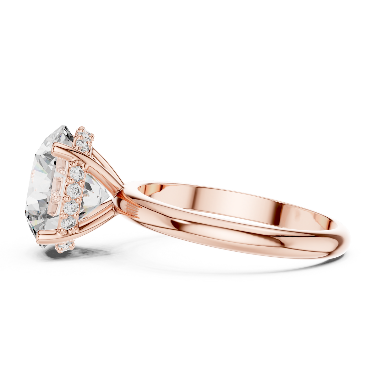 3.5ct Round Diamond Hidden Halo Engagement Ring in rose gold, view 7