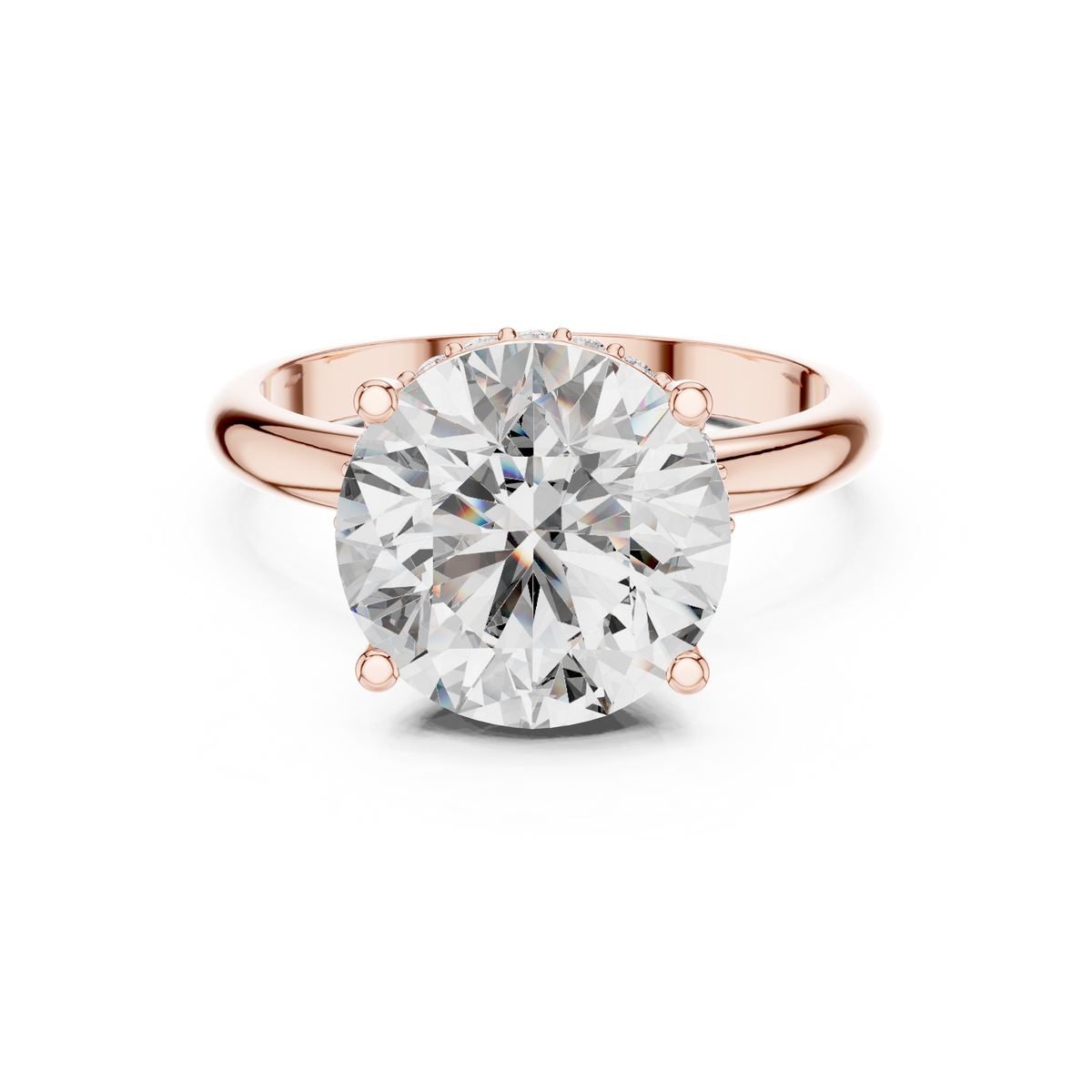 3.5ct Round Diamond Hidden Halo Engagement Ring in rose gold, view 8