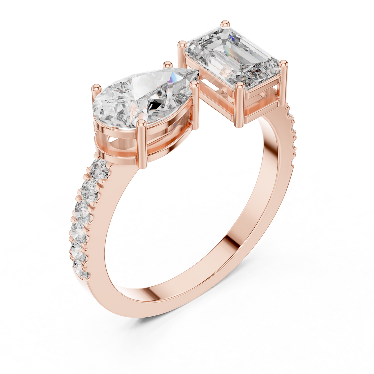 2ct Rectangular Diamond High-Set Engagement Ring in rose gold, view 4