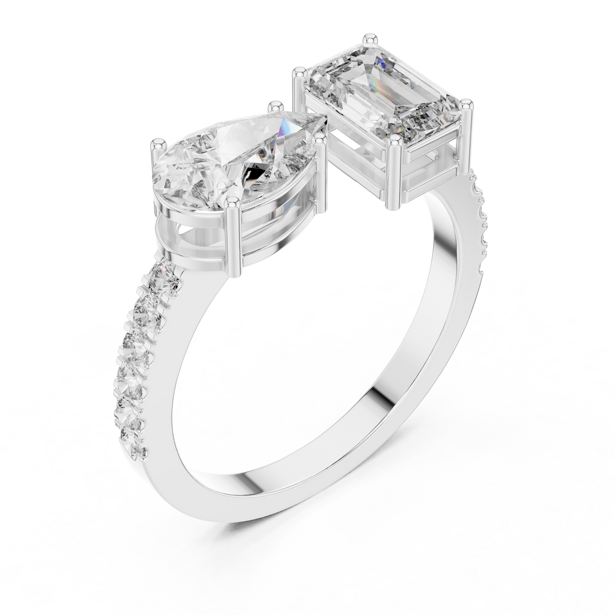 2ct Rectangular Diamond High-Set Engagement Ring in white gold, view 5