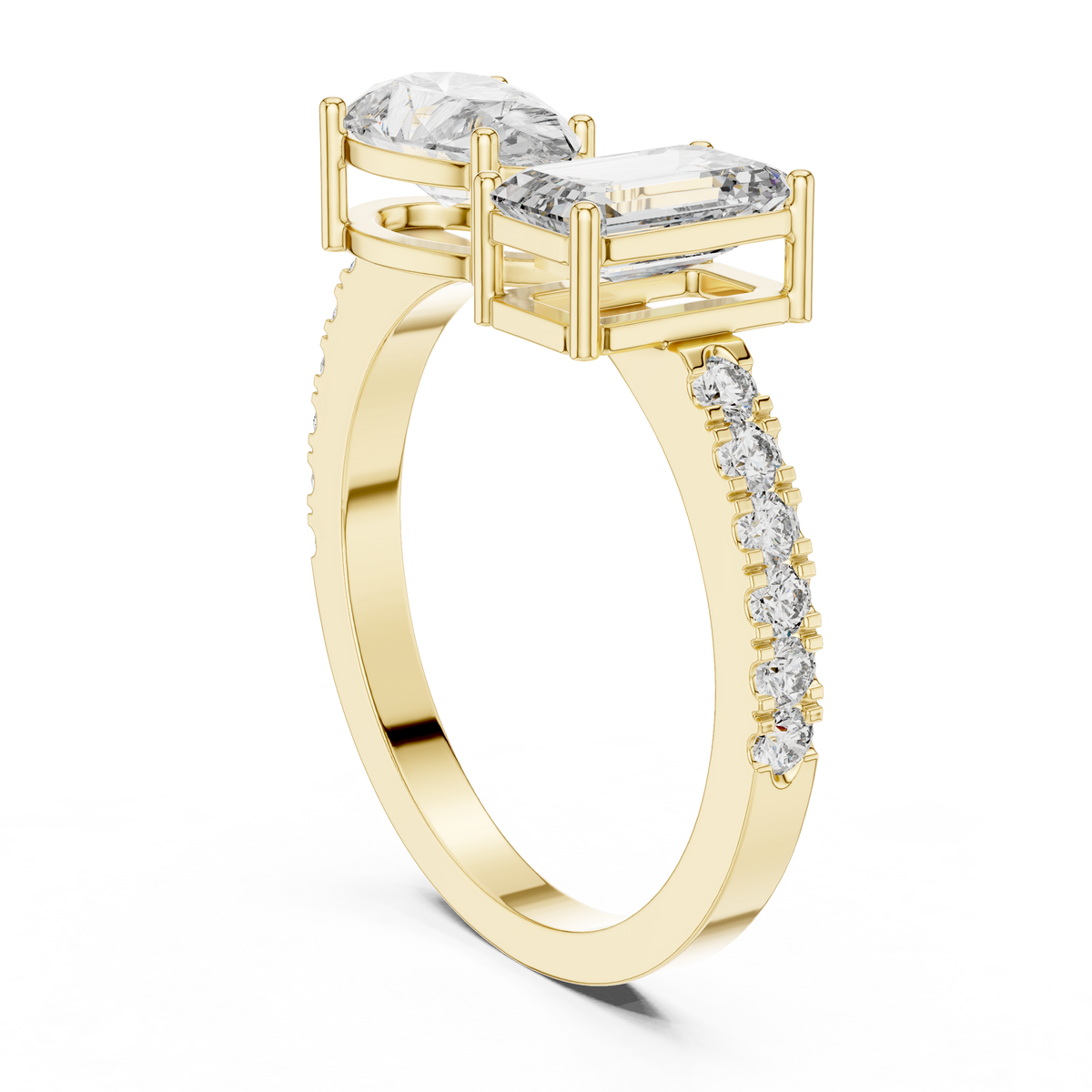 2ct Rectangular Diamond High-Set Engagement Ring in yellow gold, view 2