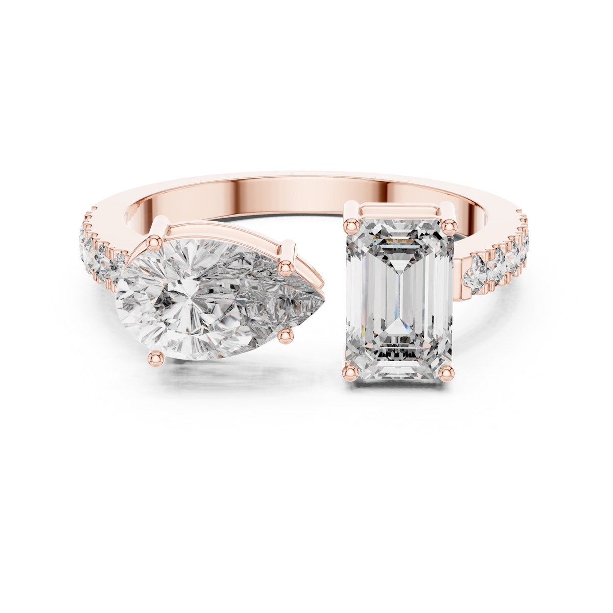 2ct Rectangular Diamond High-Set Engagement Ring in rose gold, view 10