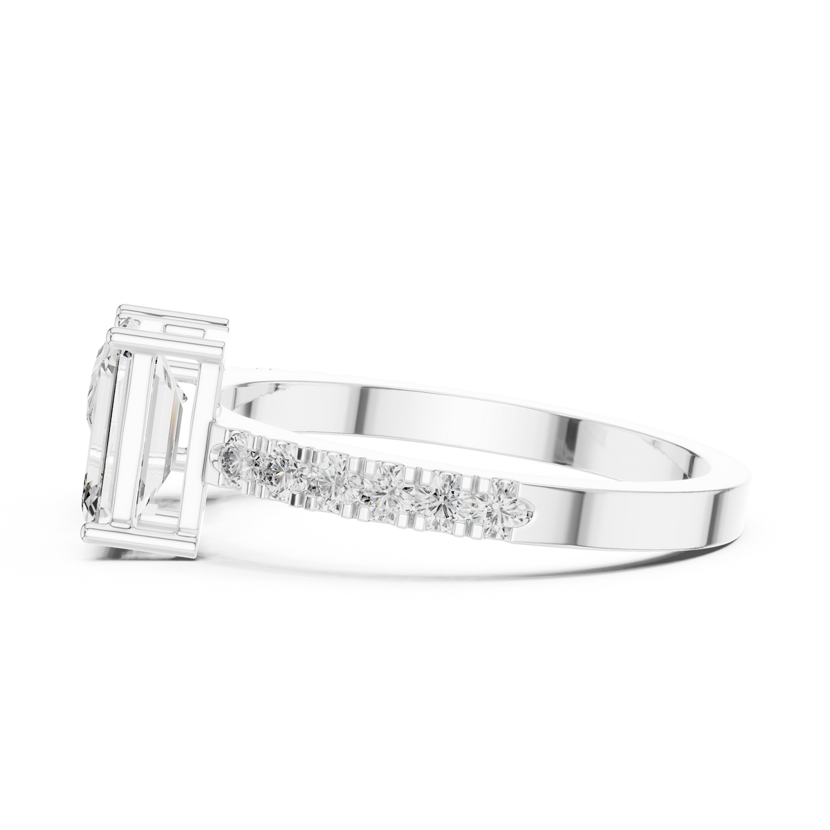 2ct Rectangular Diamond High-Set Engagement Ring in white gold, view 7
