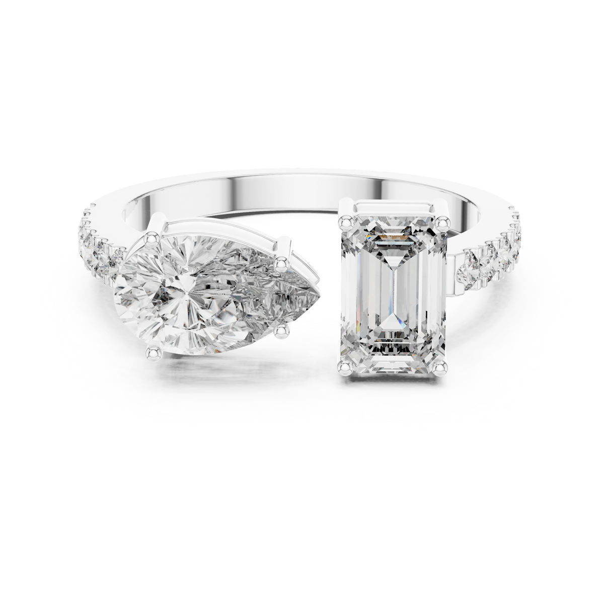 2ct Rectangular Diamond High-Set Engagement Ring in white gold, view 8