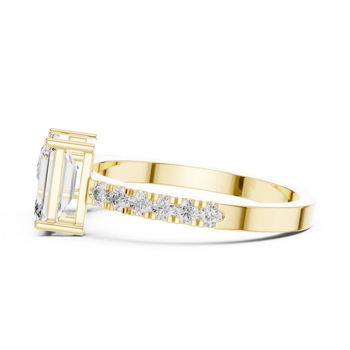 2ct Rectangular Diamond High-Set Engagement Ring in yellow gold, view 11