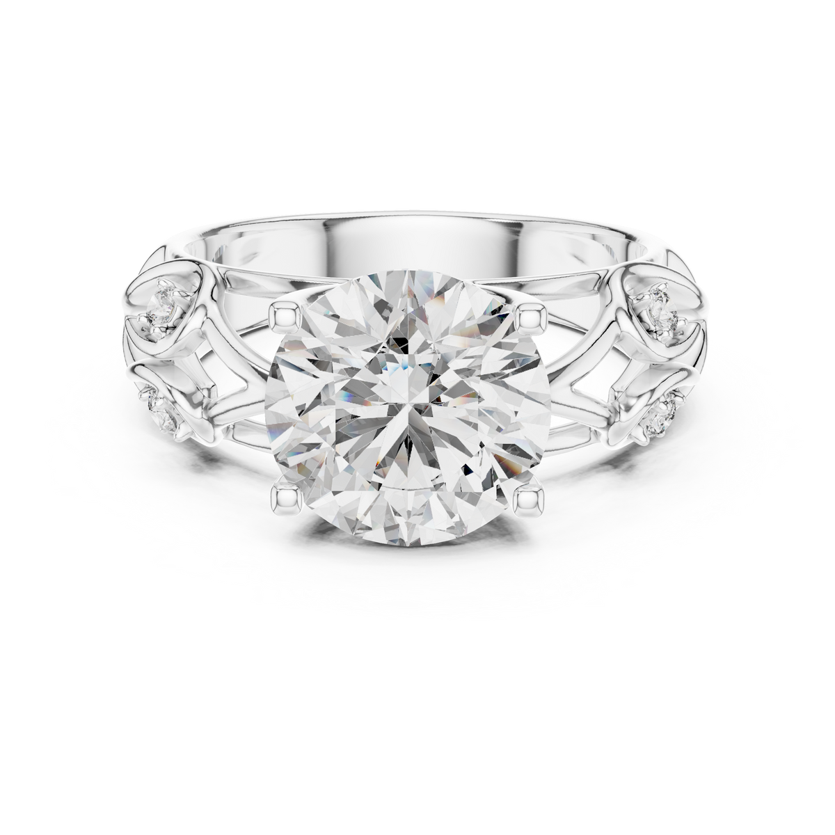 Verlovingsring met ronde diamant van 3,5 ct en opengewerkte ringscheen in witgoud — aanzicht 7