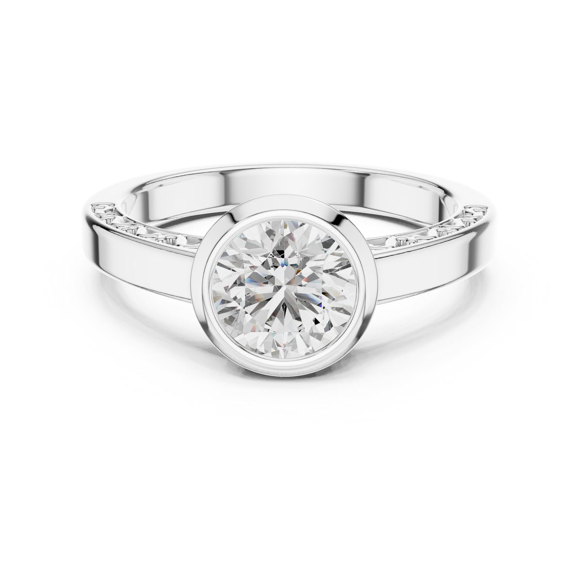 1ct Round Diamond Bezel Solitaire Ring in white gold, view 11