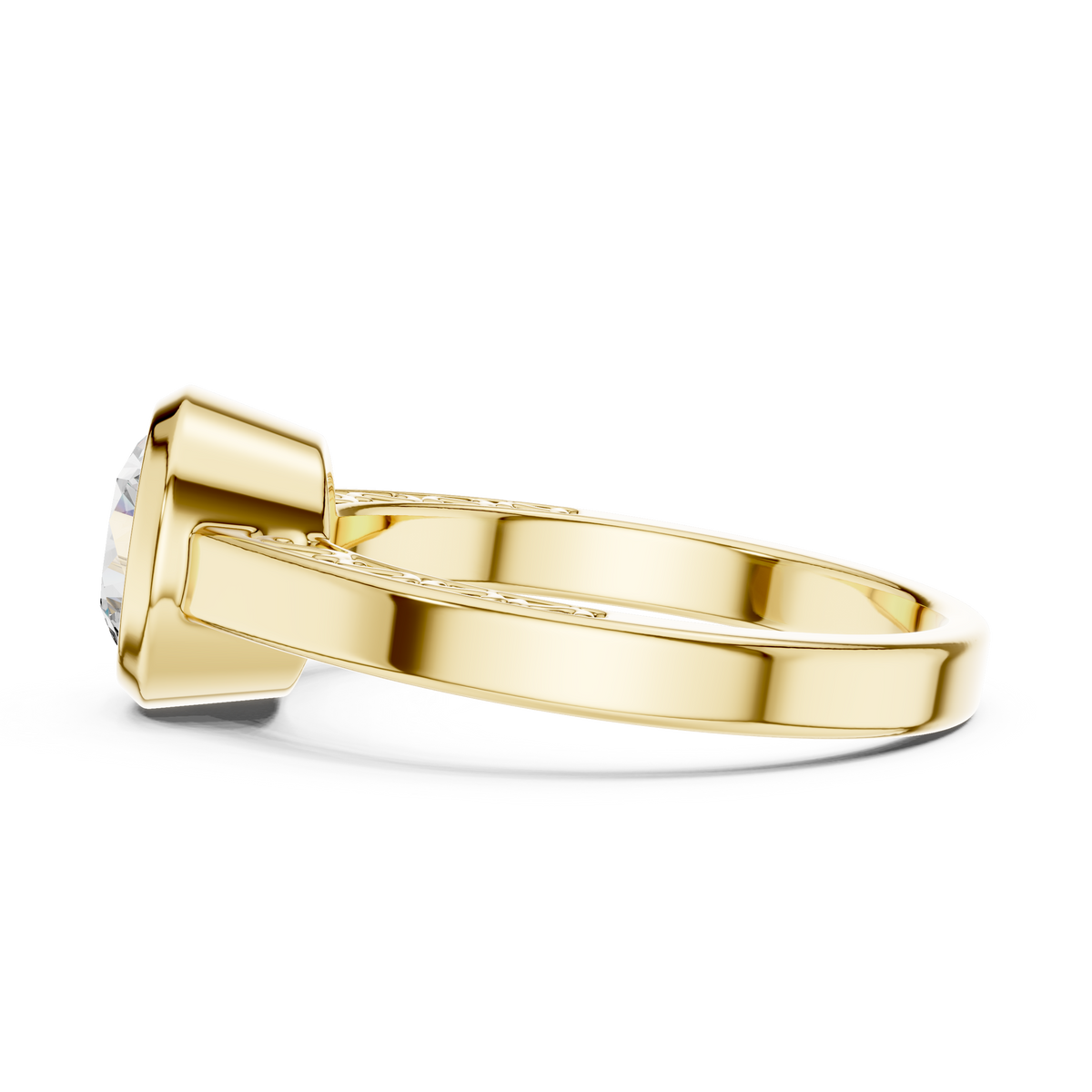 1ct Round Diamond Bezel Solitaire Ring in yellow gold, view 12