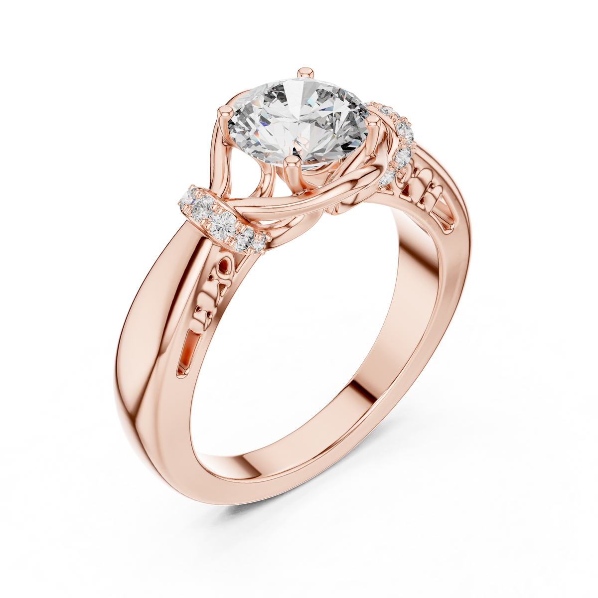 1ct Round Diamond Openwork-Basket Solitaire Ring in rose gold, view 12