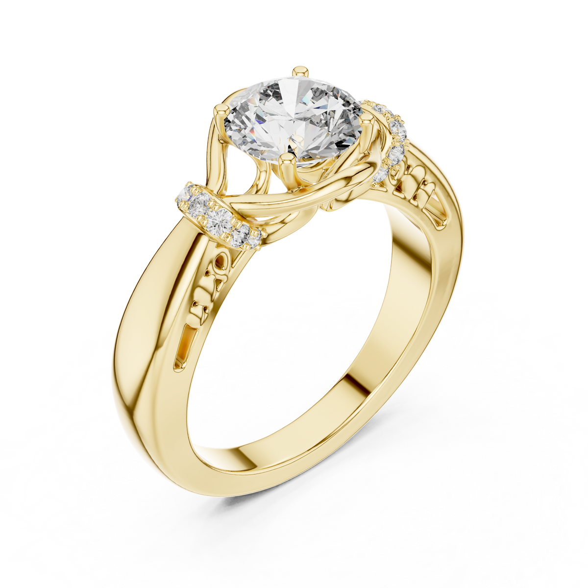 1ct Round Diamond Openwork-Basket Solitaire Ring in yellow gold, view 8