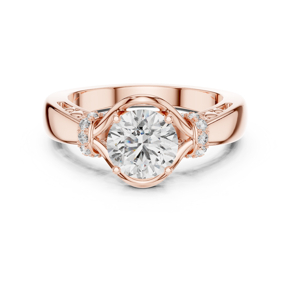 1ct Round Diamond Openwork-Basket Solitaire Ring in rose gold, view 9