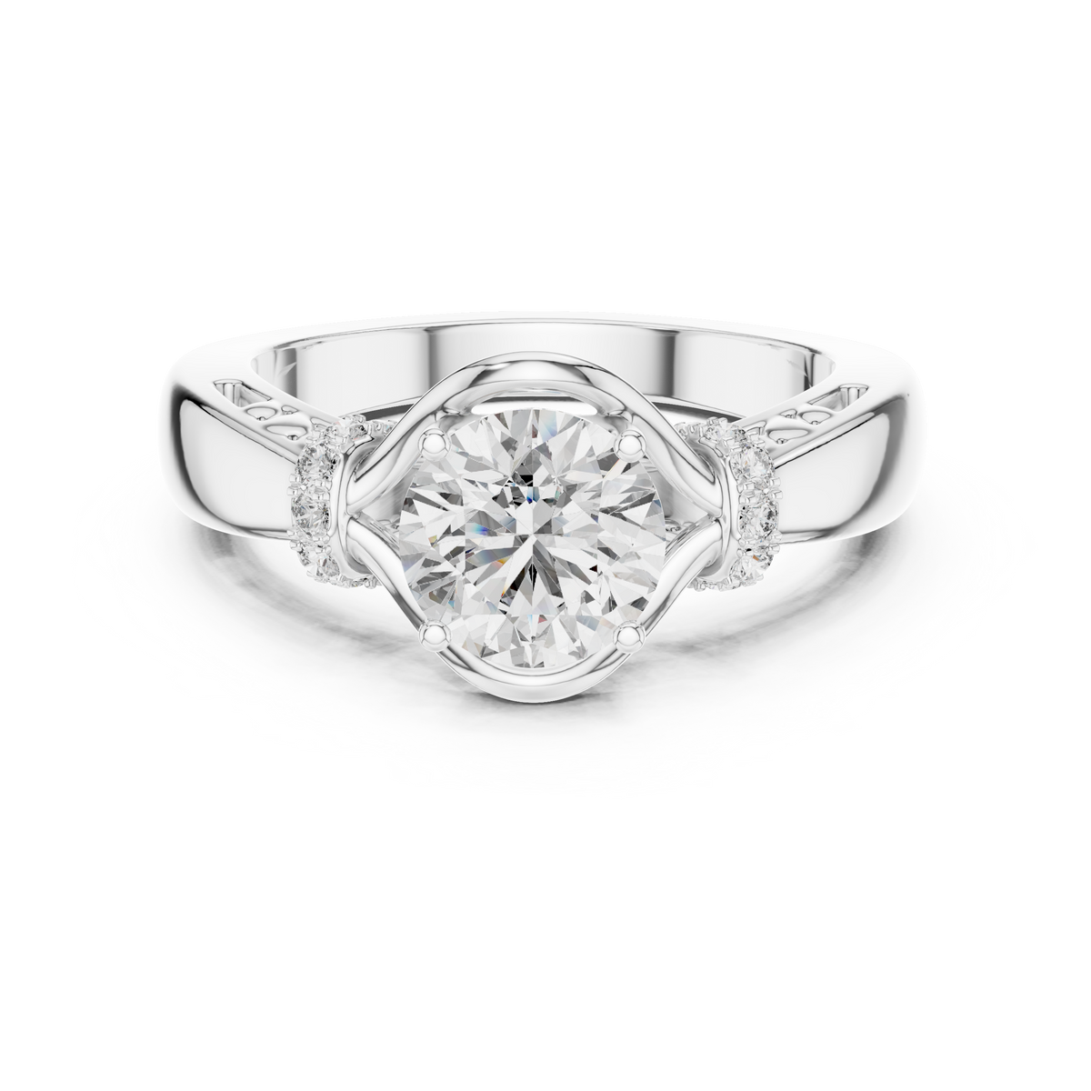 1ct Round Diamond Openwork-Basket Solitaire Ring in white gold, view 7