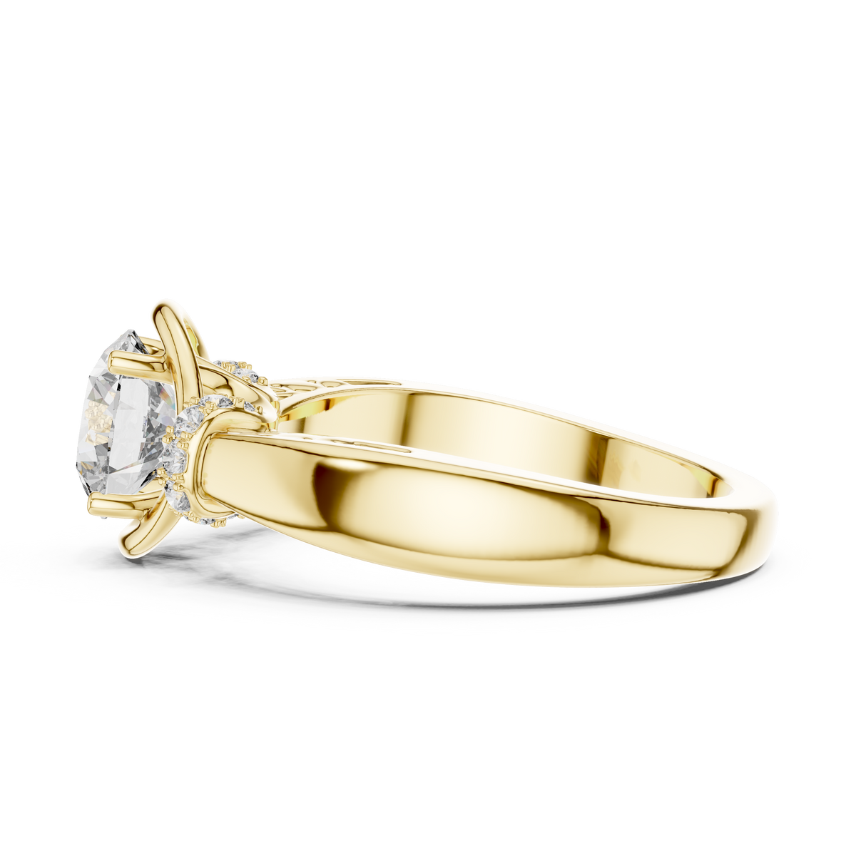 1ct Round Diamond Openwork-Basket Solitaire Ring in yellow gold, view 10