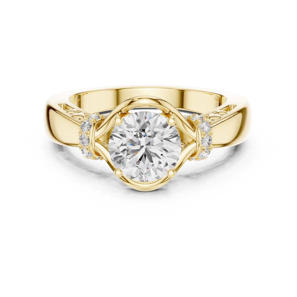 1ct Round Diamond Openwork-Basket Solitaire Ring in yellow gold, view 11