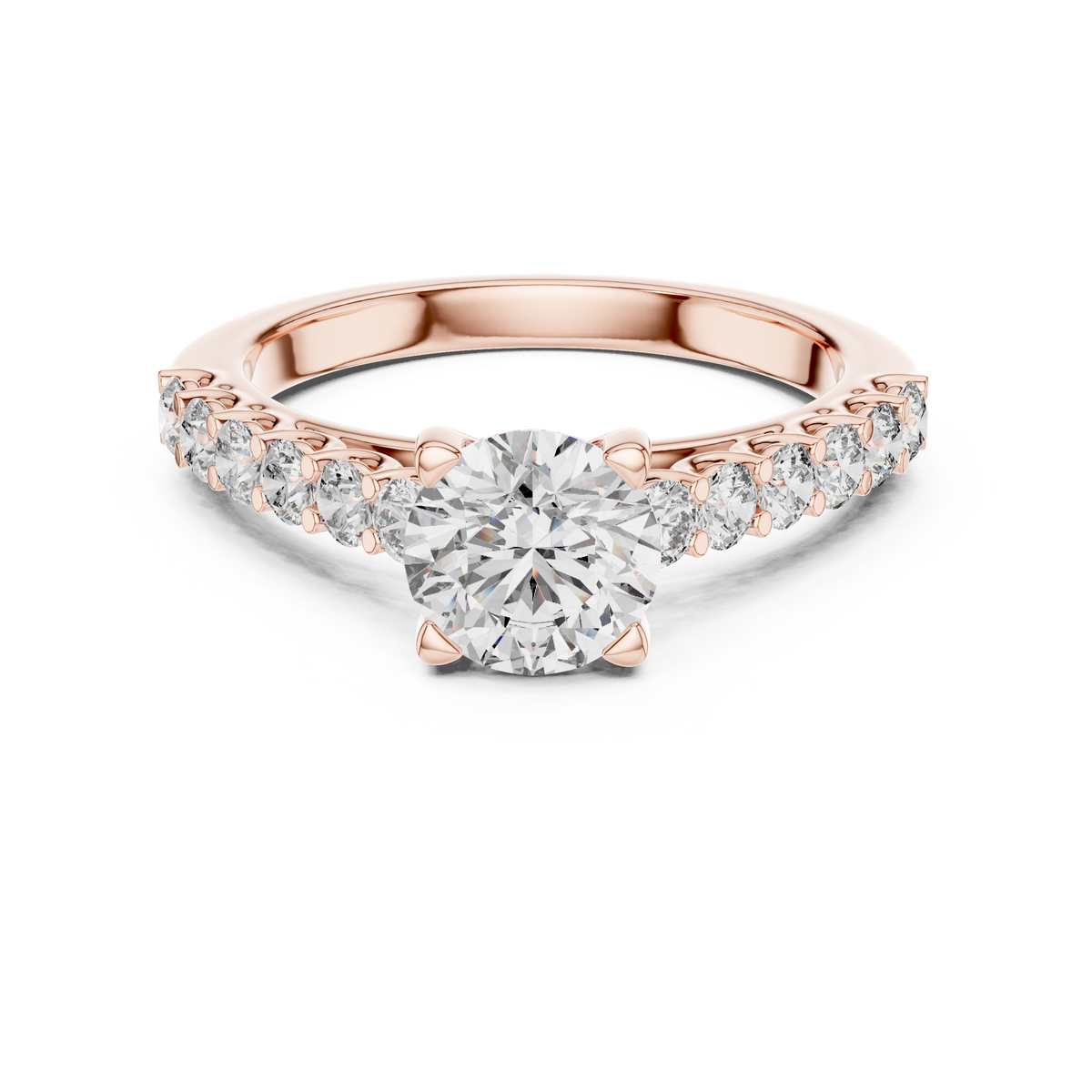 Ring met ronde diamant van 1 ct en oplopende zijstenen in roségoud — aanzicht 4