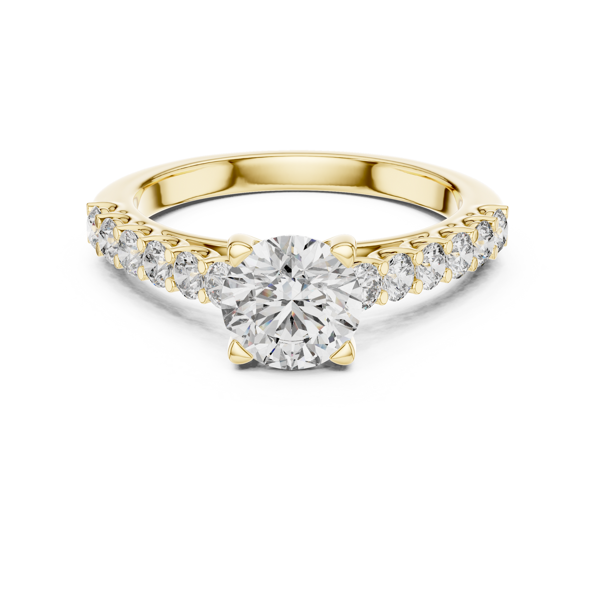 Ring met ronde diamant van 1 ct en oplopende zijstenen in geelgoud — aanzicht 9