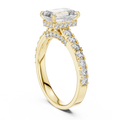 Verlovingsring met emeraldgeslepen diamant van 1,5 ct en verborgen halo in geelgoud — aanzicht 6