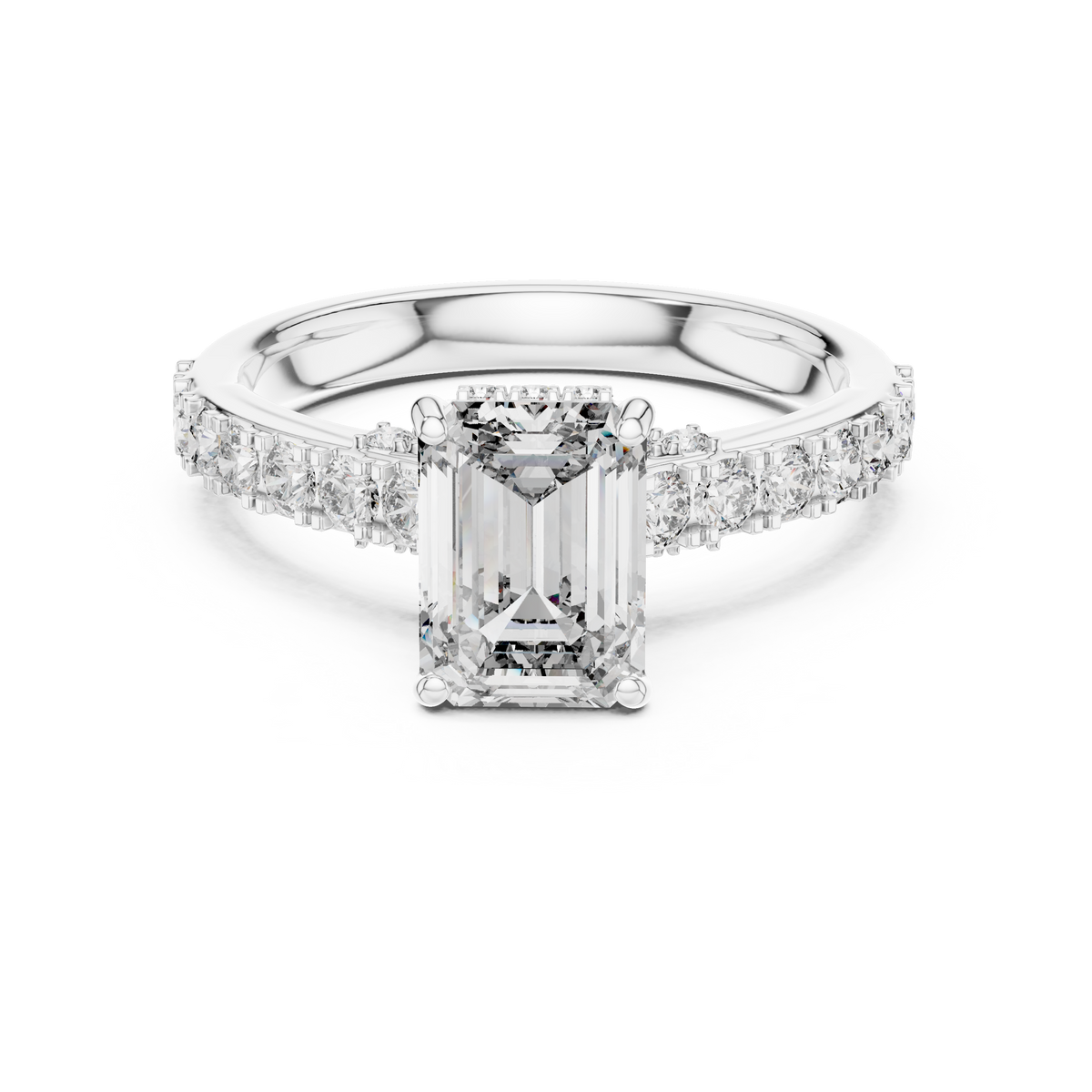 Ring met emeraldgeslepen diamant van 1 ct en verborgen halo in witgoud — aanzicht 7