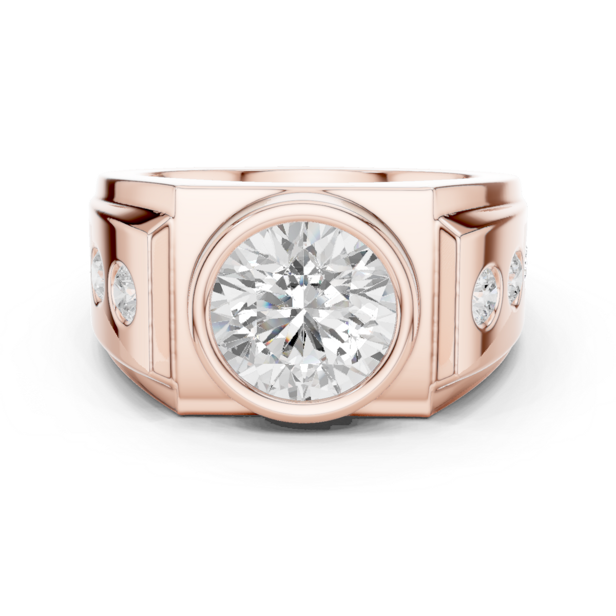 Opengewerkte ring met ronde diamant van 3 ct in kastzetting in roségoud — aanzicht 7