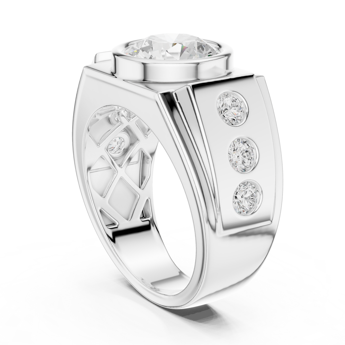 Opengewerkte ring met ronde diamant van 3 ct in kastzetting in witgoud — aanzicht 9