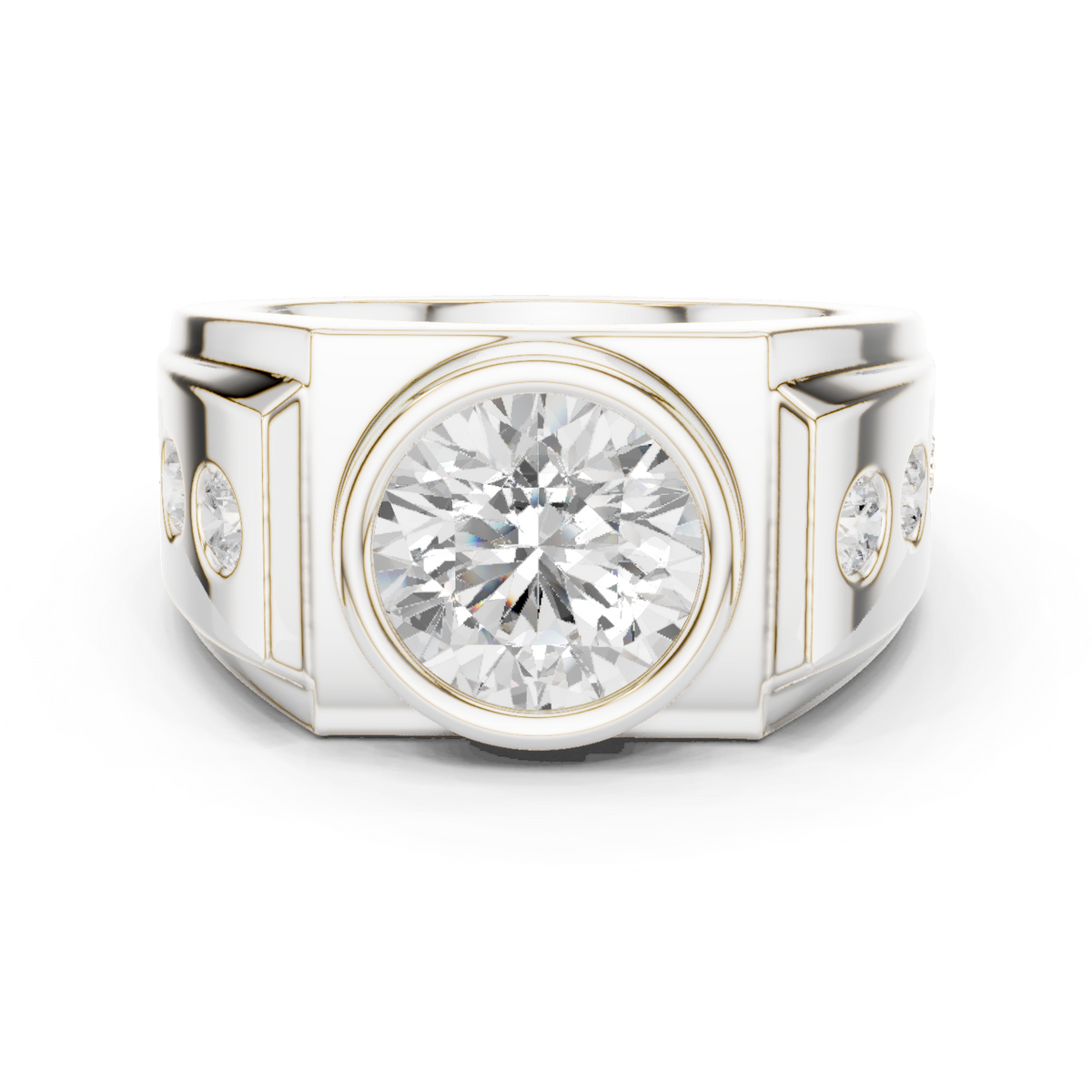 Opengewerkte ring met ronde diamant van 3 ct in kastzetting in witgoud — aanzicht 8