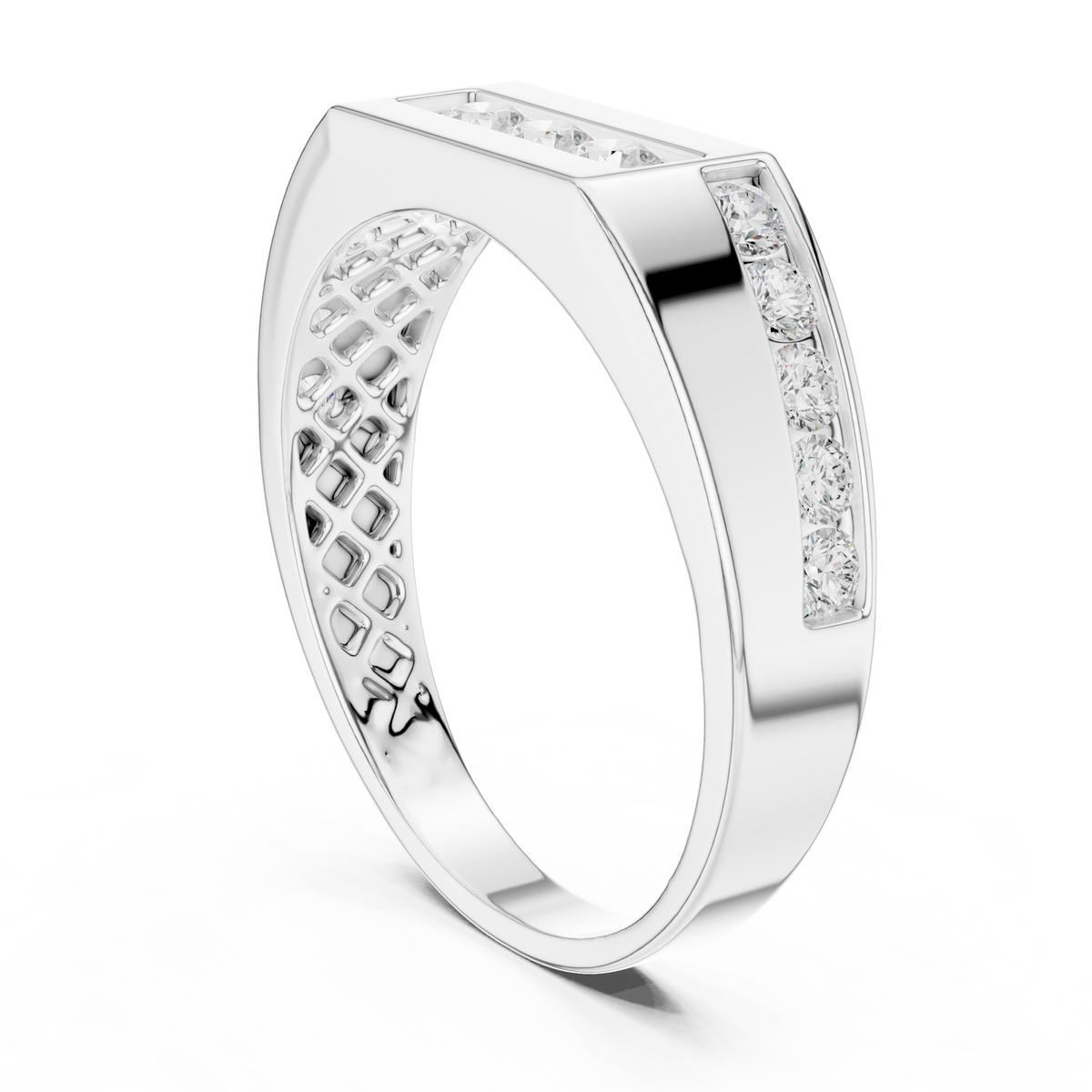 Men's Channel-Set Diamond Band in white gold, view 8