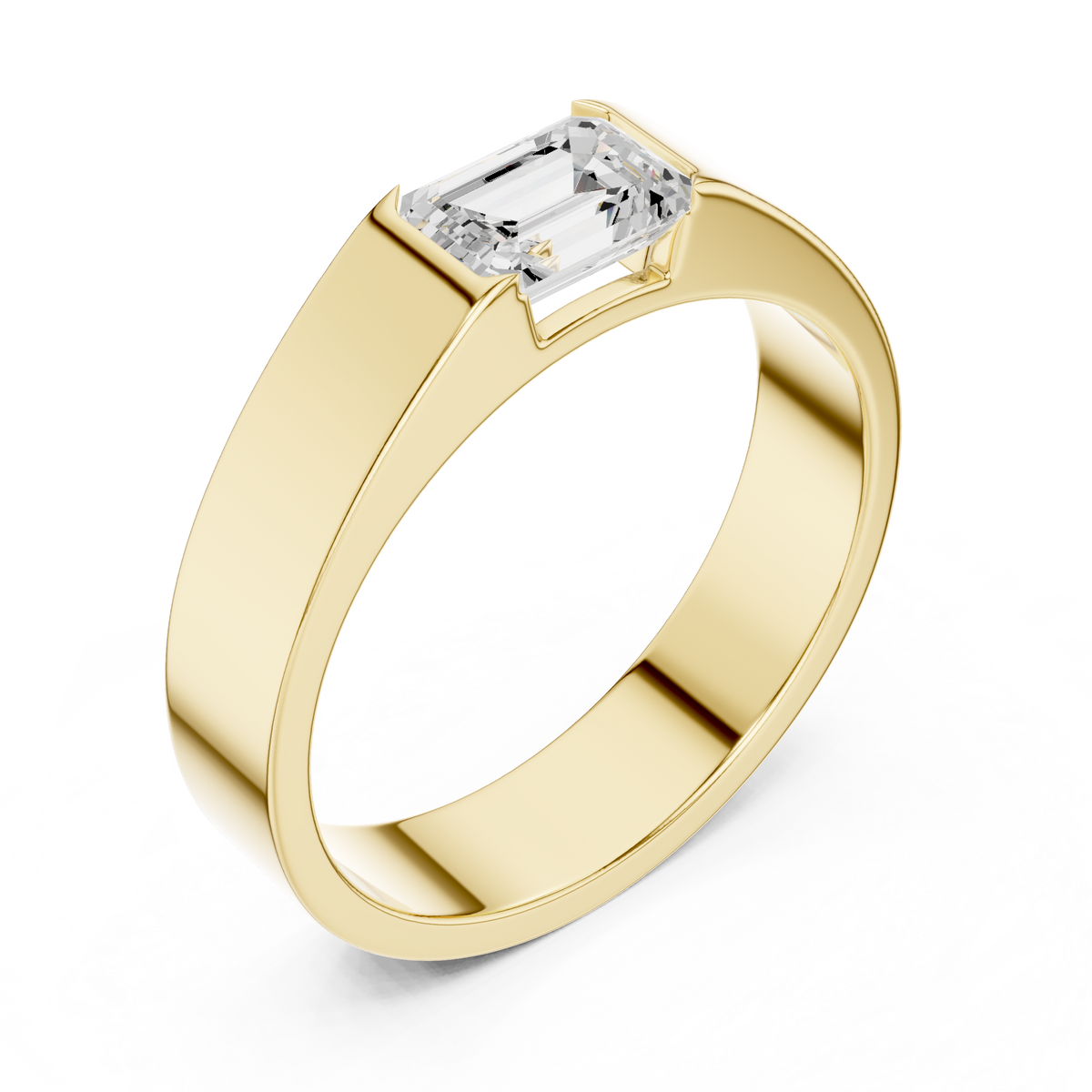 1ct Radiant-Cut Diamond Wide Band Ring in yellow gold, view 1