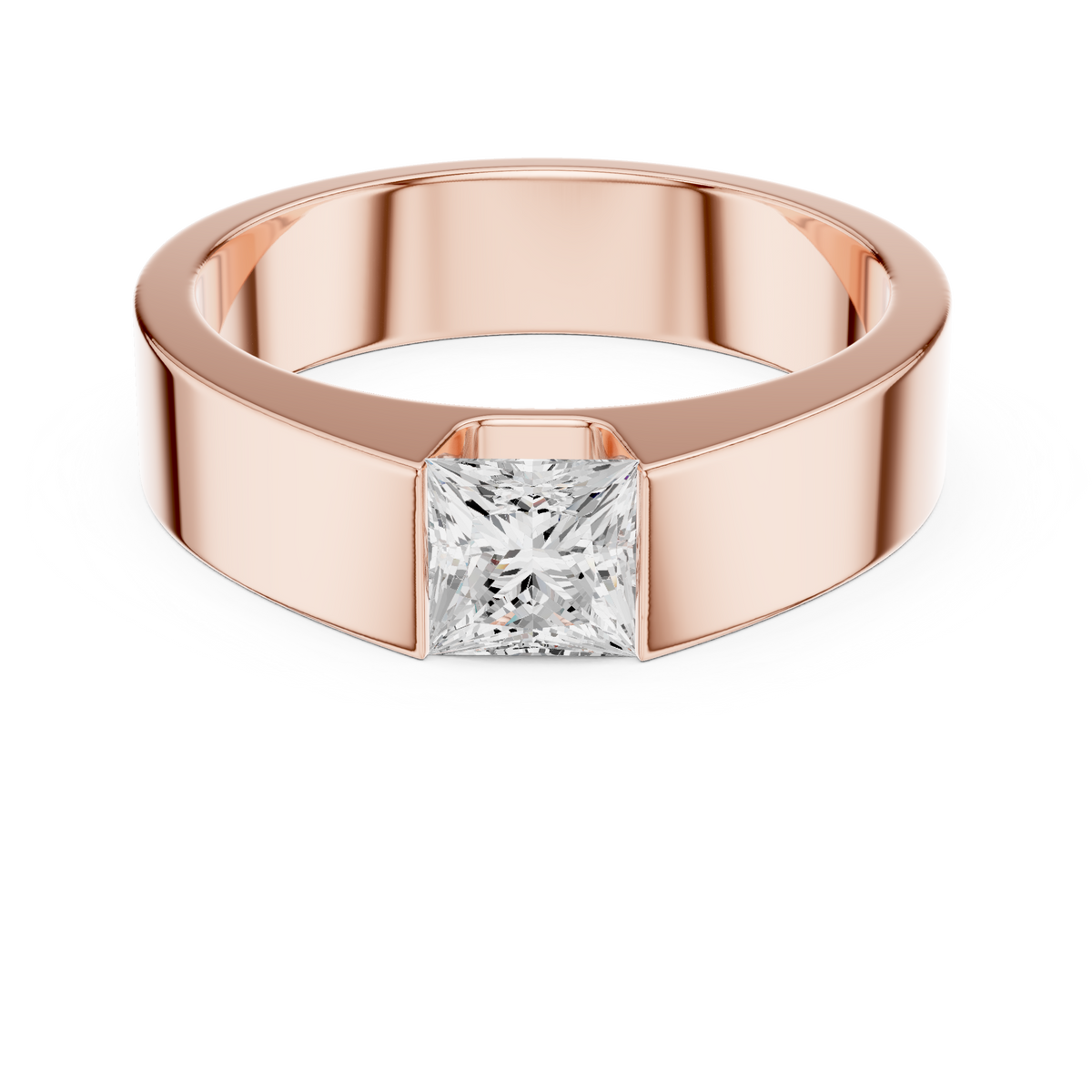 1ct Princess-Cut Diamond Wide-Band Ring in rose gold, view 6
