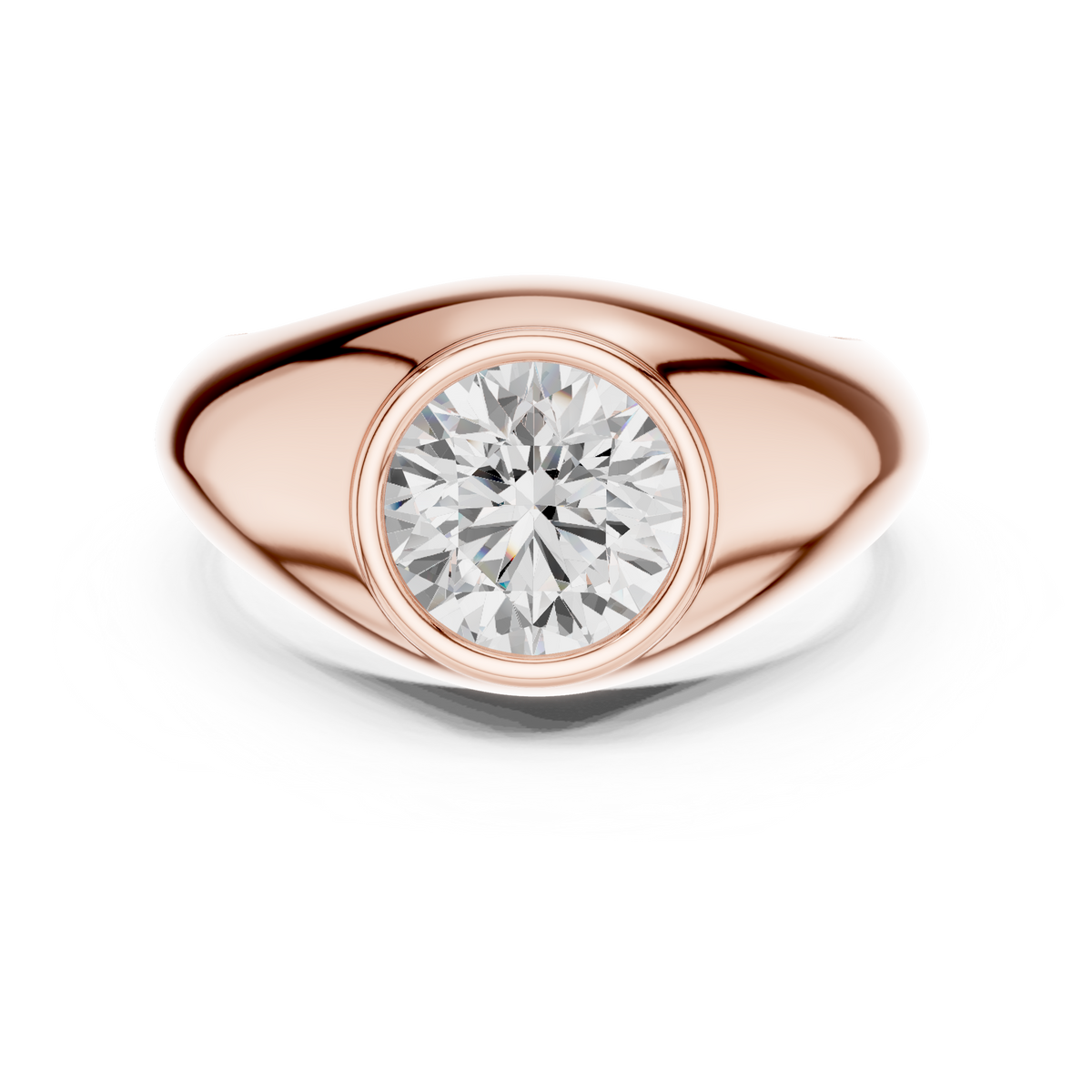 2ct Round Diamond Bezel-Set Wide Band Ring in rose gold, view 6