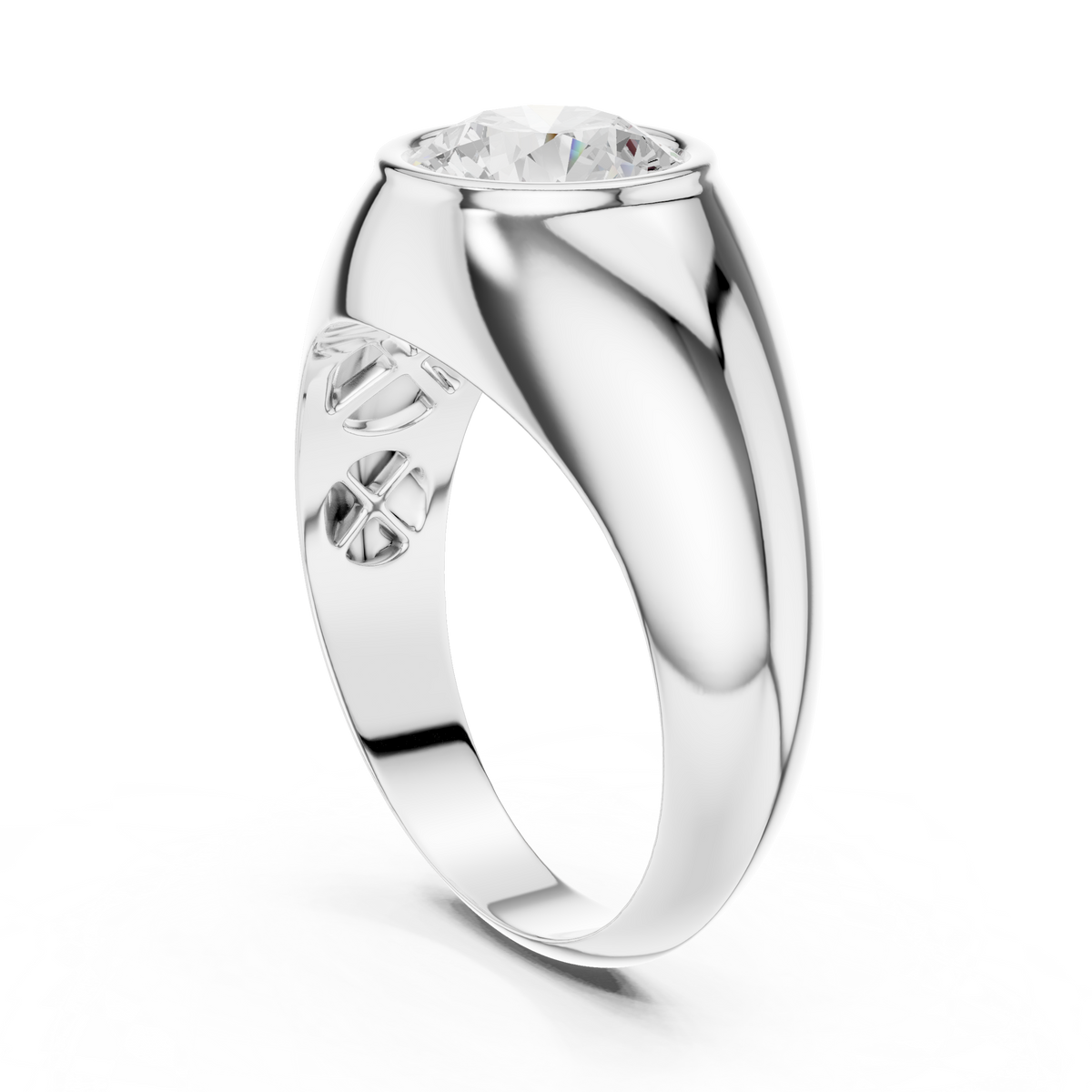 2ct Round Diamond Bezel-Set Wide Band Ring in white gold, view 8