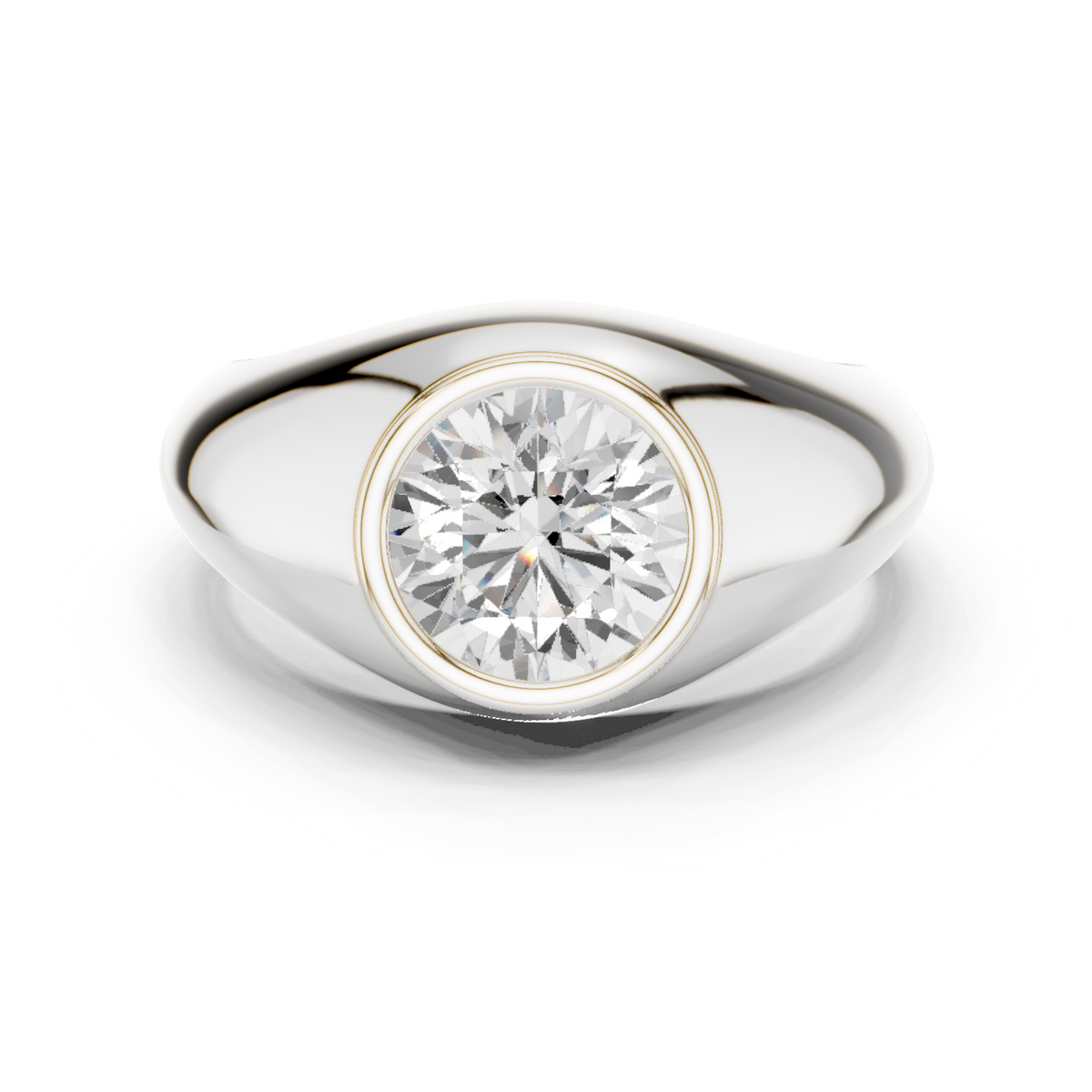 2ct Round Diamond Bezel-Set Wide Band Ring in white gold, view 10