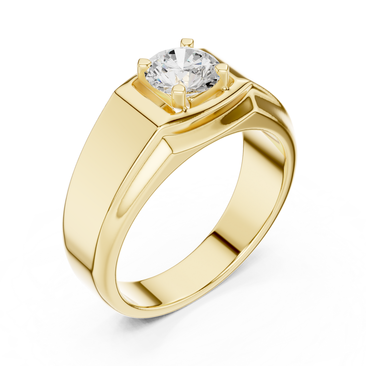 Hoekige herensolitairering met diamant van 0,50 ct in geelgoud — aanzicht 1