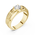 Men's Round Diamond Ribbed-Band Ring in yellow gold, view 1