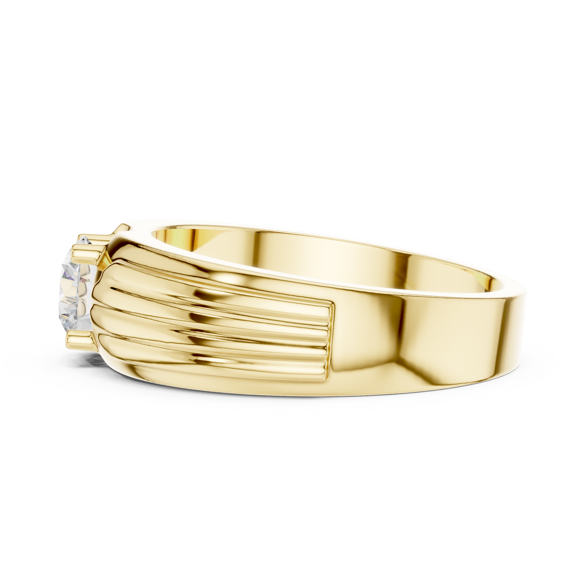 Men's Round Diamond Ribbed-Band Ring in yellow gold, view 14